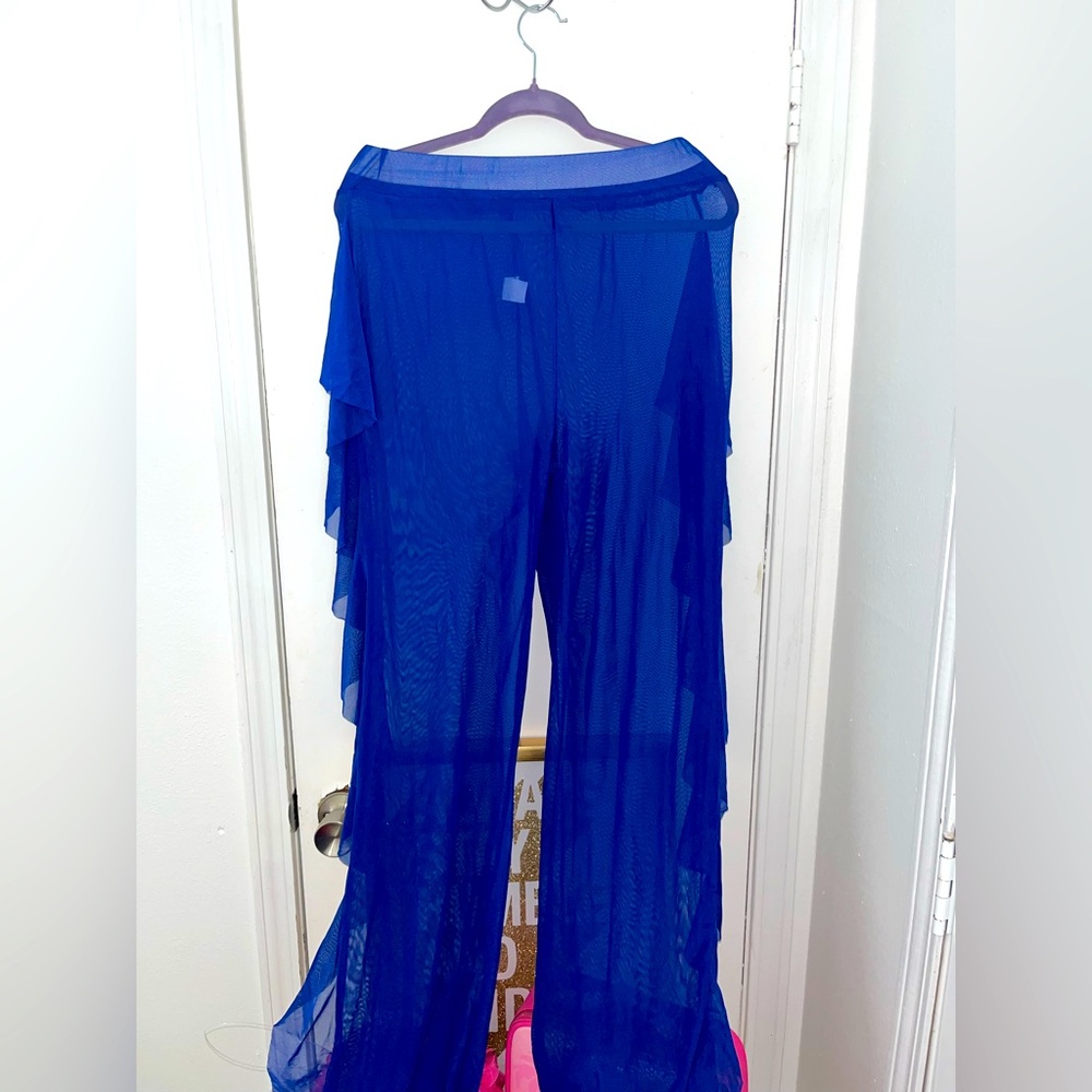 Elegant Blue Sheer Women's Pants